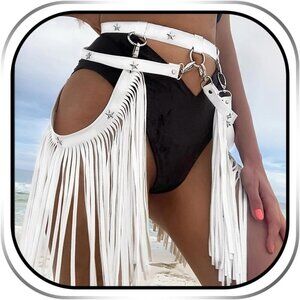 Cowgirl Fringe Leather Belt Black Tassel Accessories for Women Festival